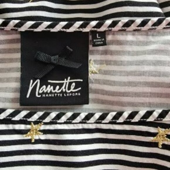 Nanette Lepere Black and White 3/4 Sleeves with Gold Stars in Size L - Picture 6 of 6